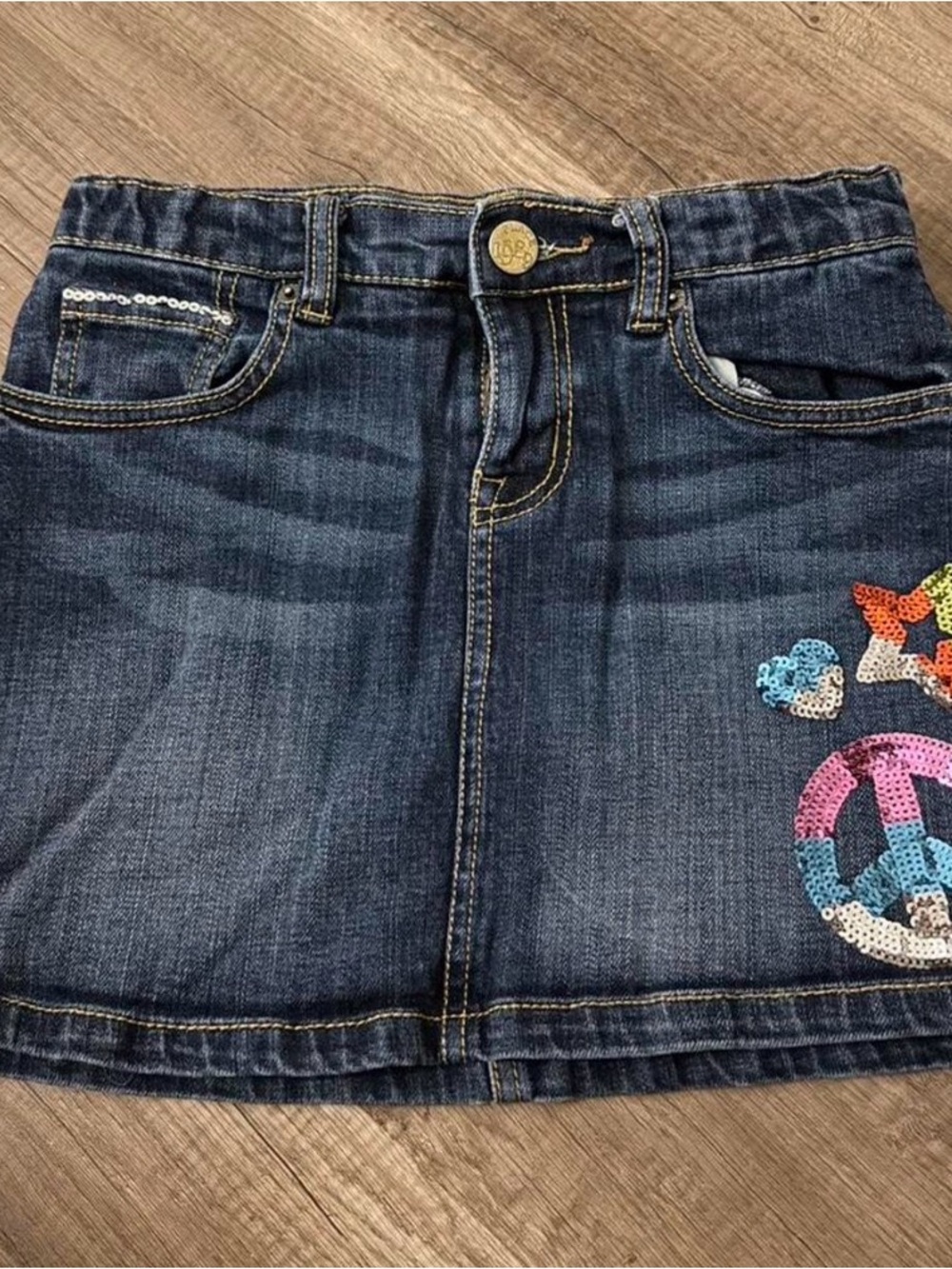 Place Girls Dark Blue Denim Skirt with Multicolor Sequin Patches